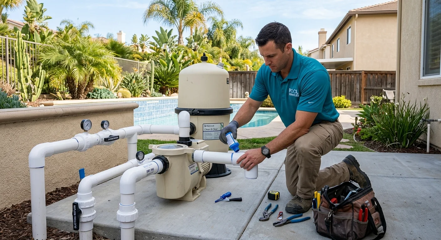 New pump and filter installed on a San Diego pool equipment pad