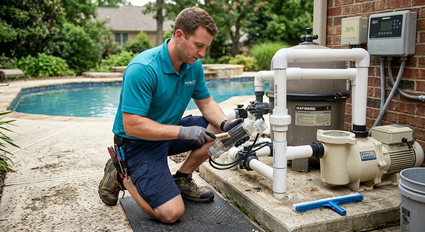 Salt chlorine generator cell removed from a pool equipment pad